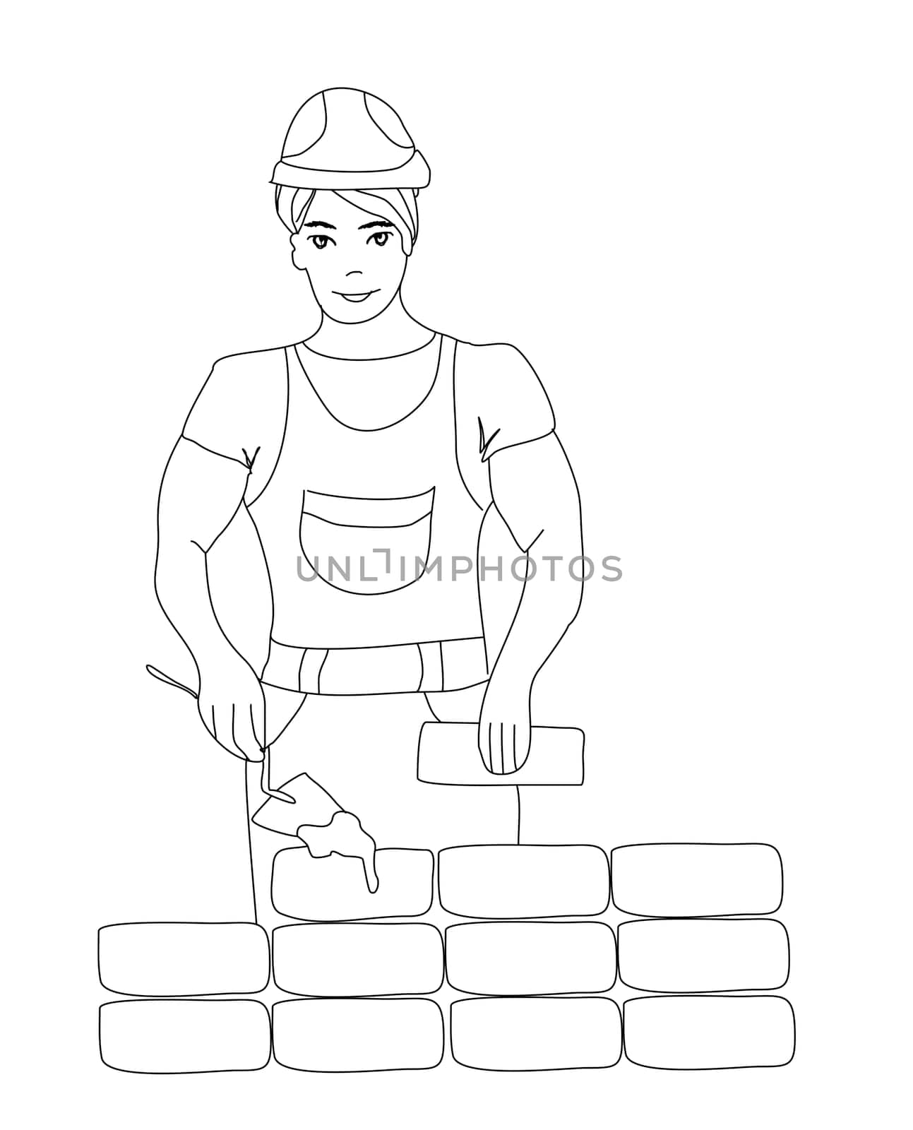 Builder working. Working mason makes laying bricks.