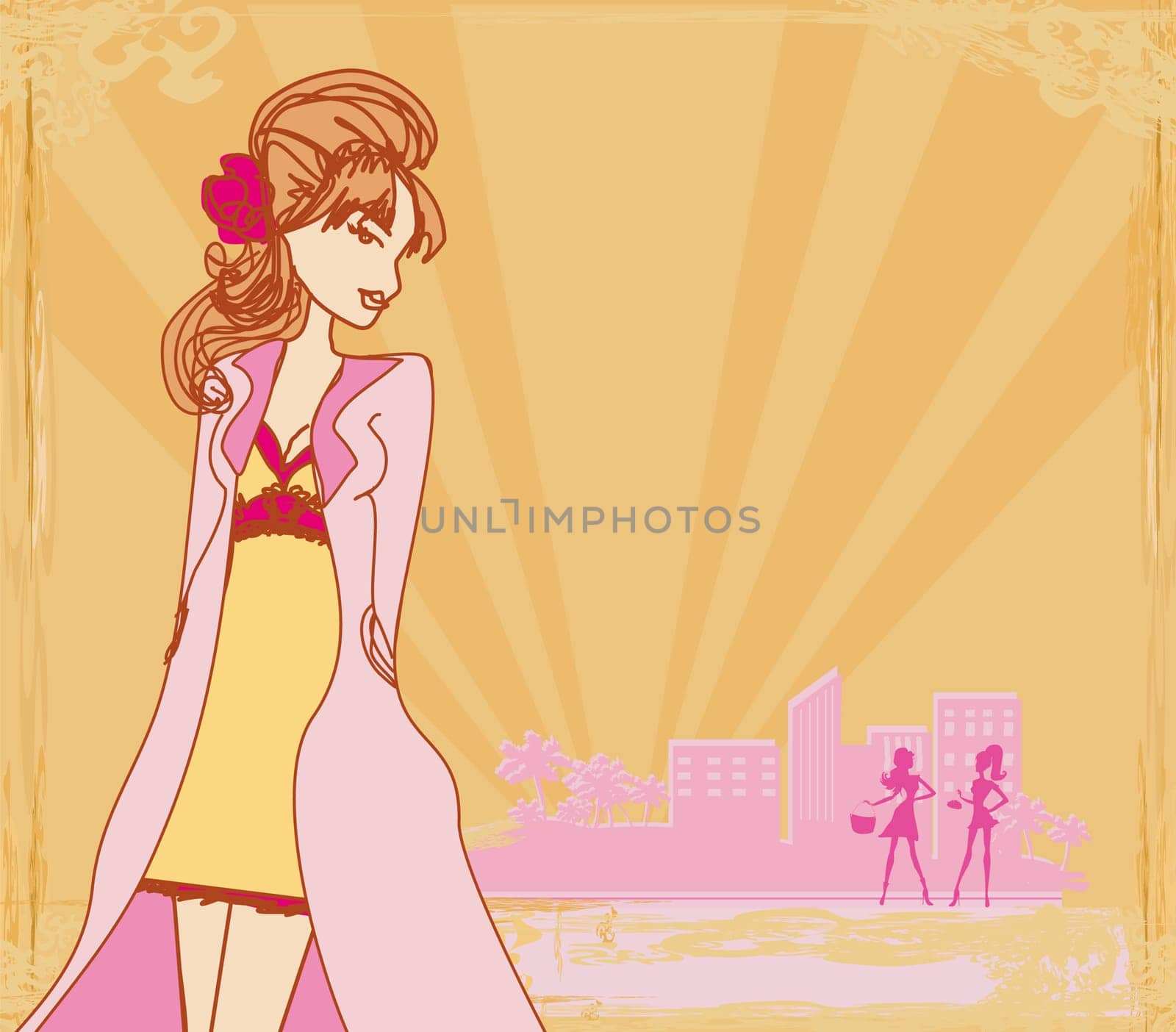 abstract fashion girl Shopping - illustration