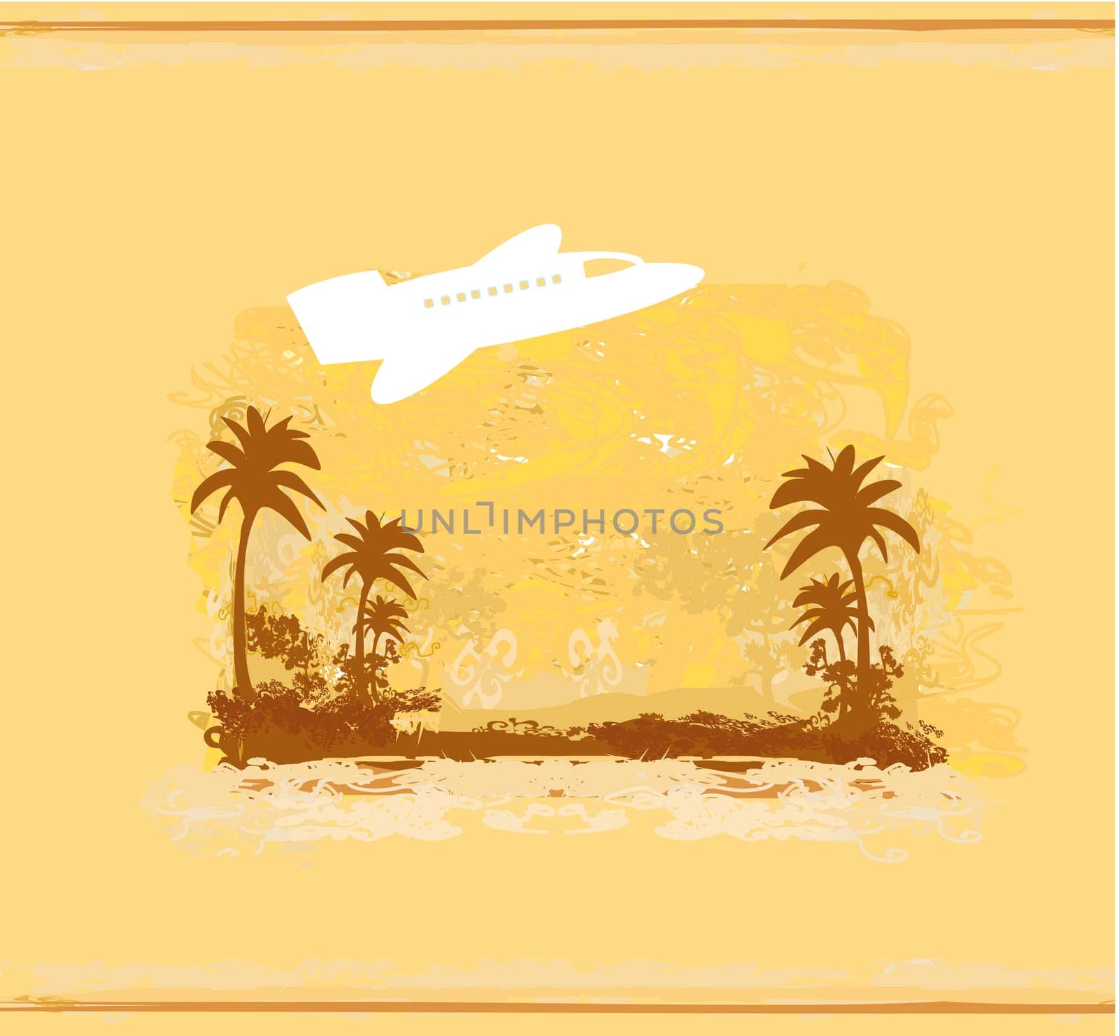 airplane with palm of tropics background