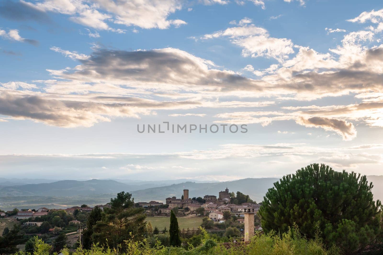 Beautiful landscape and medieval village named Oingt in Beaujolais zone, Rhone Alpes Auvergne, France