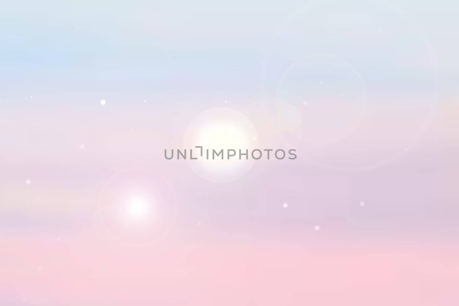 Abstract sunset illustration. Abstract evening or sunset mood background texture with light pink ocean and pastel colored bokeh lights and blue  sunny sky. Beautiful sunset.