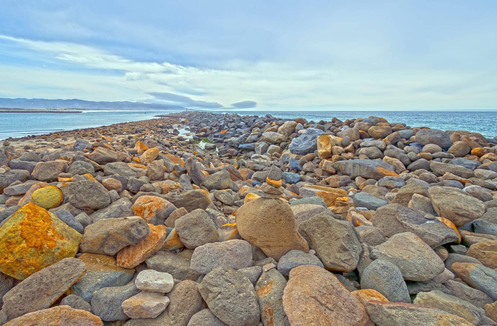 Colorful Boulders of a Breakwater on the California Coast at Morro Bay