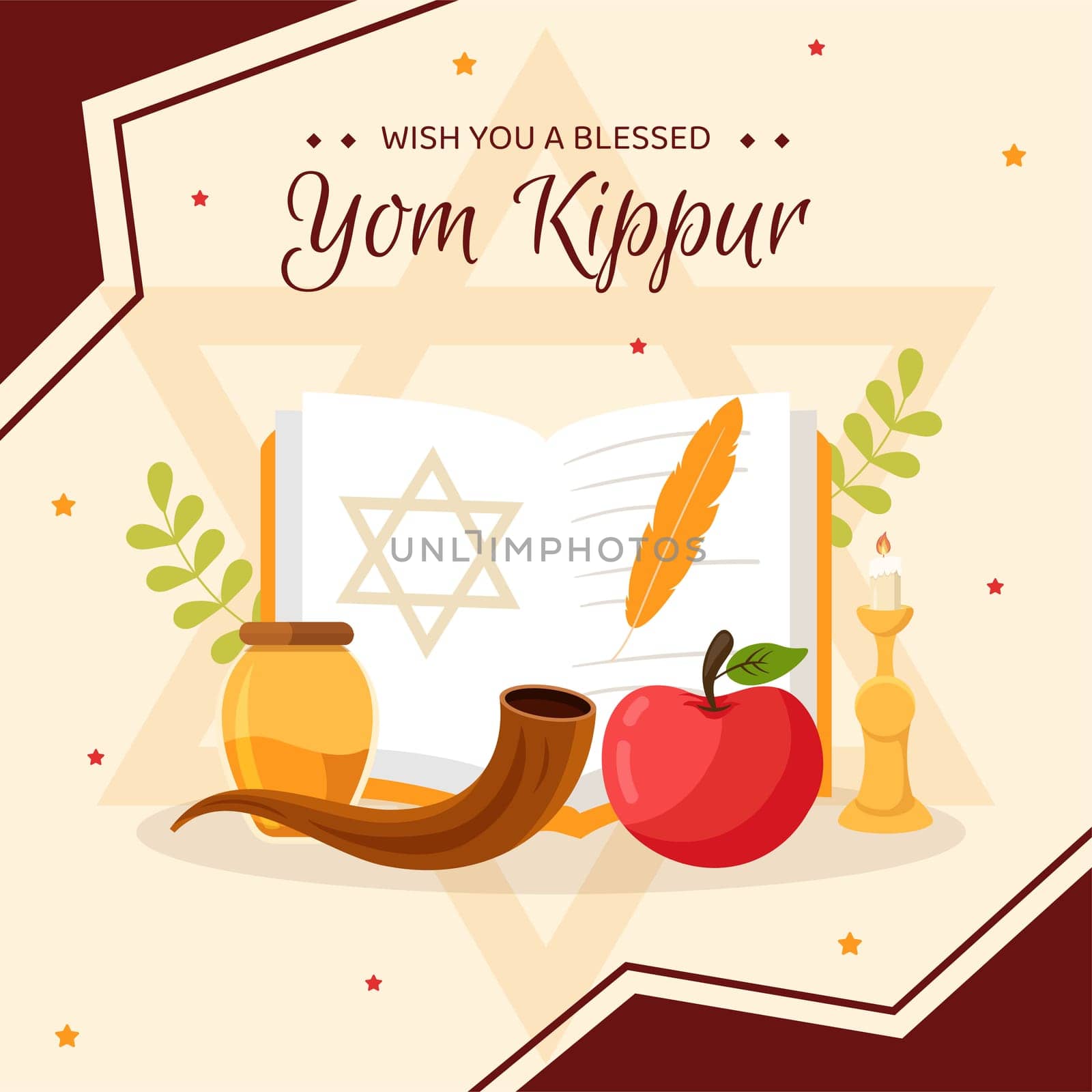 Yom Kippur Day Celebration Background Template Hand Drawn Cartoon Flat Illustration