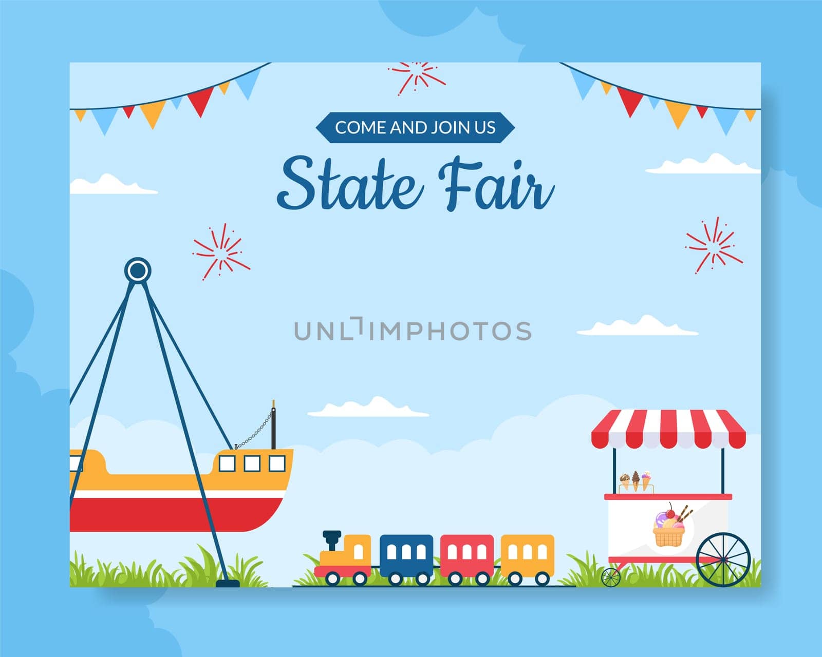 Amusement Park Carnival Photocall Template Hand Drawn Cartoon Flat Illustration