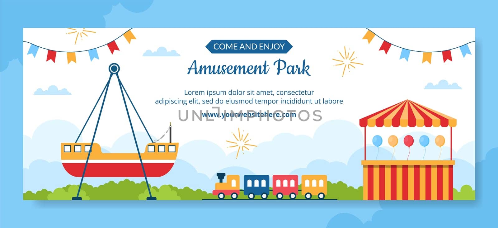 Amusement Park Carnival Cover Template Hand Drawn Cartoon Flat Illustration