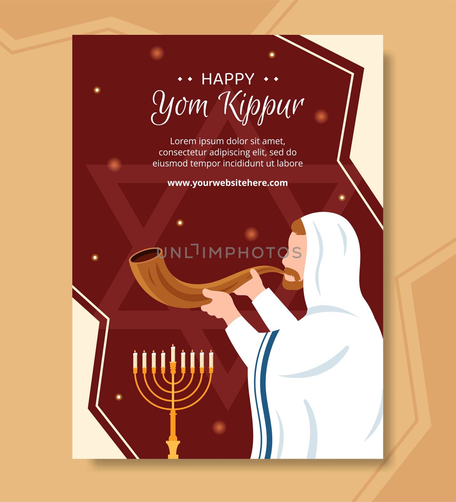 Yom Kippur Day Celebration Poster Template Hand Drawn Cartoon Flat Illustration