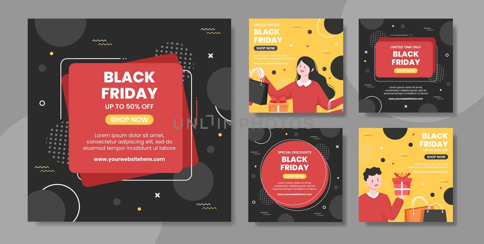 Black Friday Give Big Discount Social Media Post Template Hand Drawn Cartoon Flat Illustration