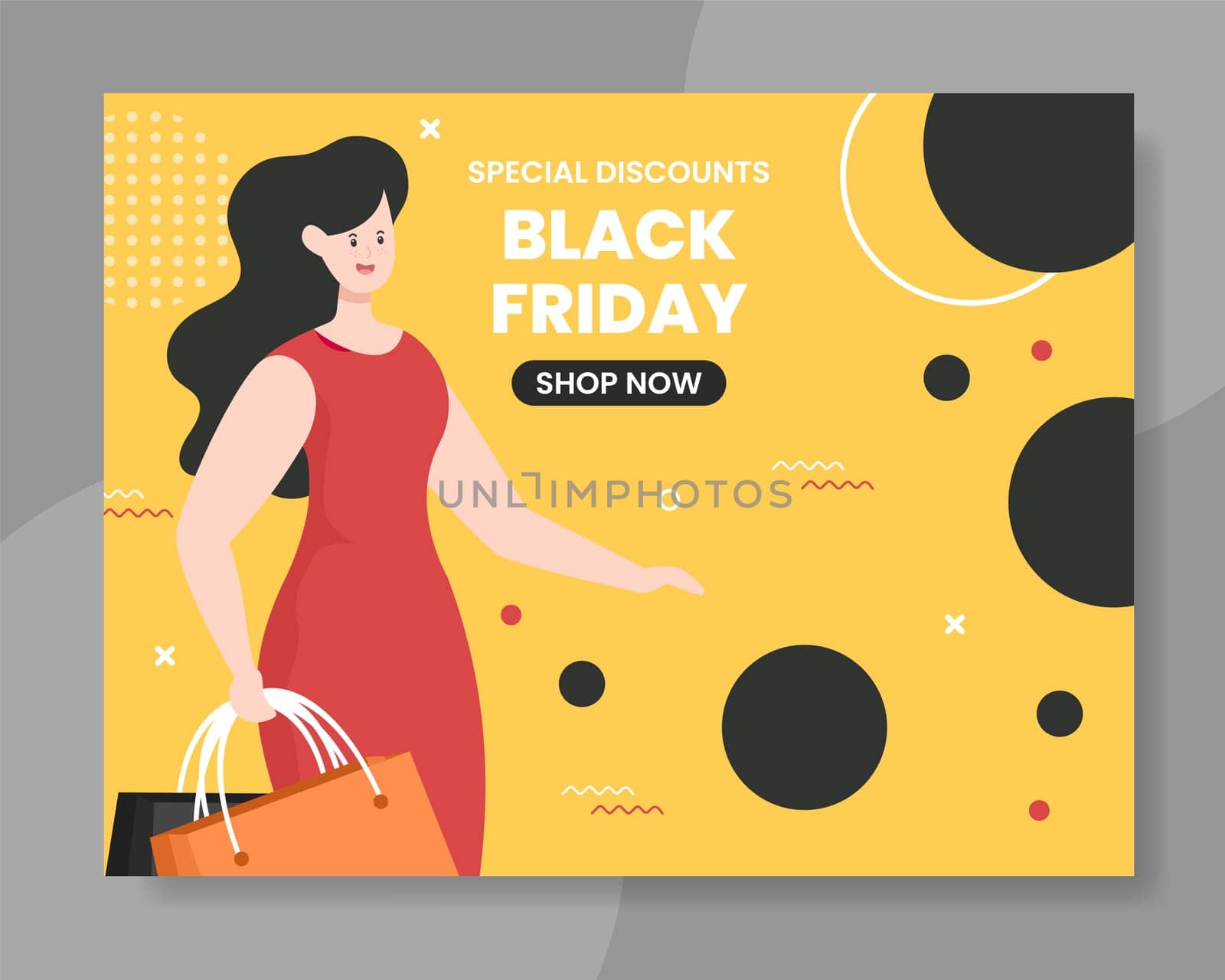 Black Friday Give Big Discount Photocall Template Hand Drawn Cartoon Flat Illustration