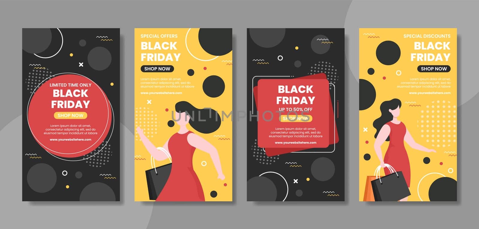 Black Friday Give Big Discount Social Media Stories Template Hand Drawn Cartoon Flat Illustration