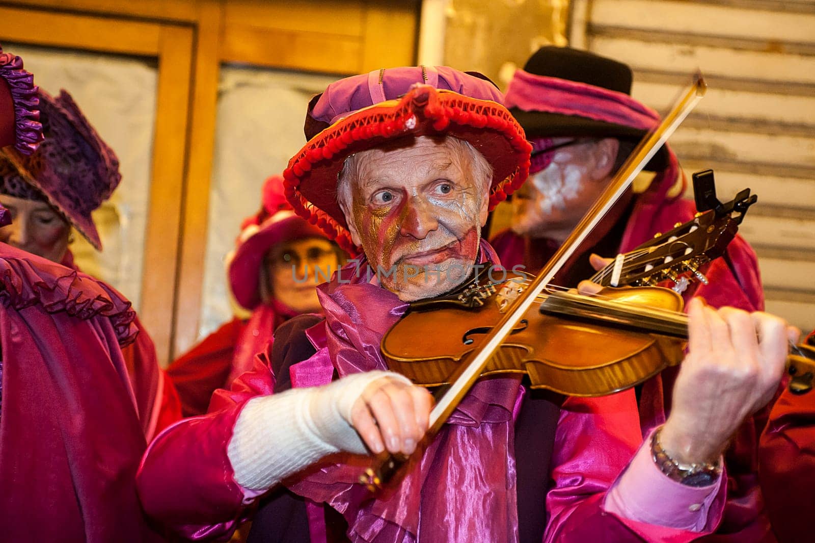 VENICE, ITALY - Febrary 22 2019: The masks of the Venice carnival 2019....................................................