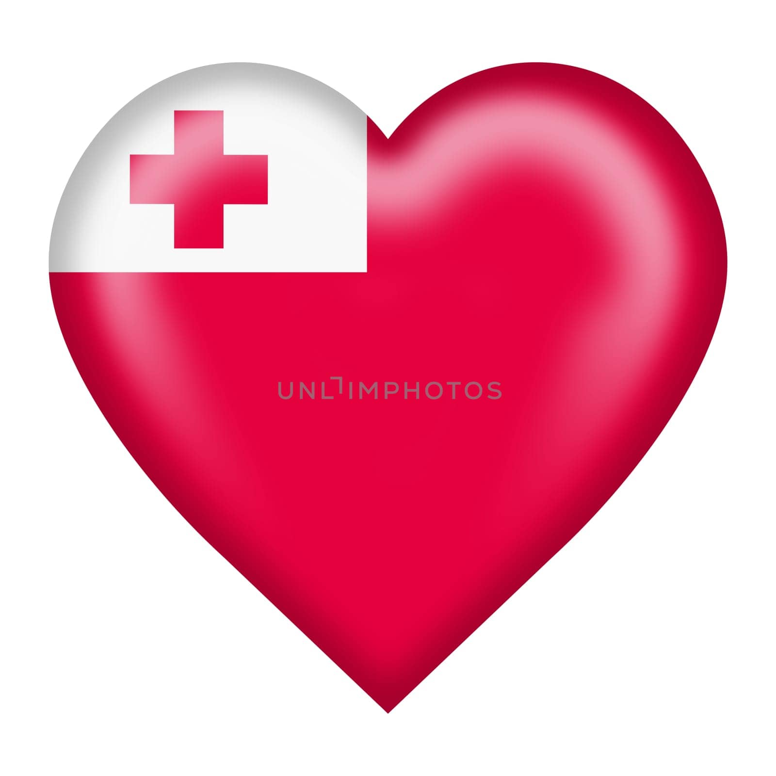 A Tonga flag heart button 3d illustration isolated on white with clipping path