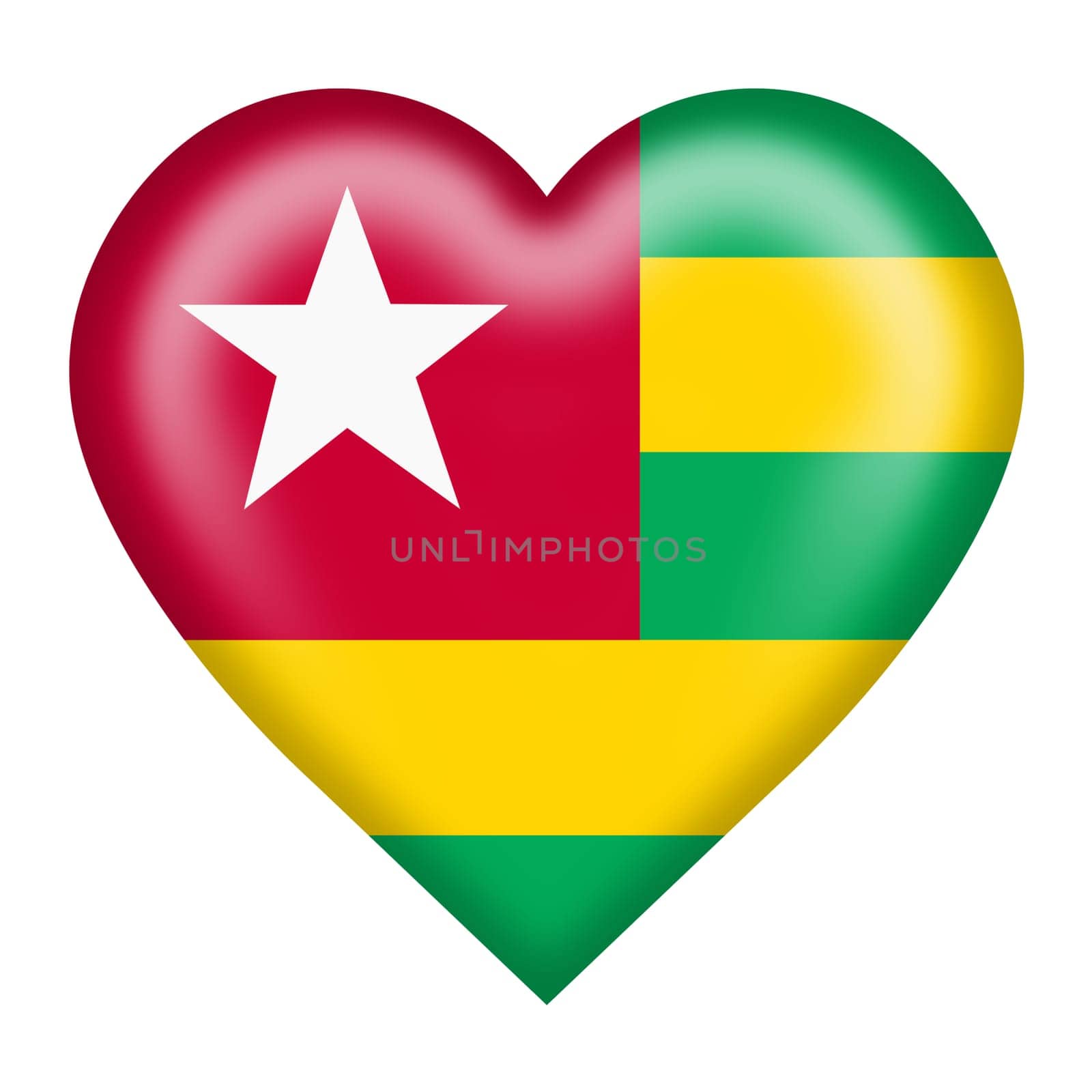 A Togo flag heart button 3d illustration isolated on white with clipping path