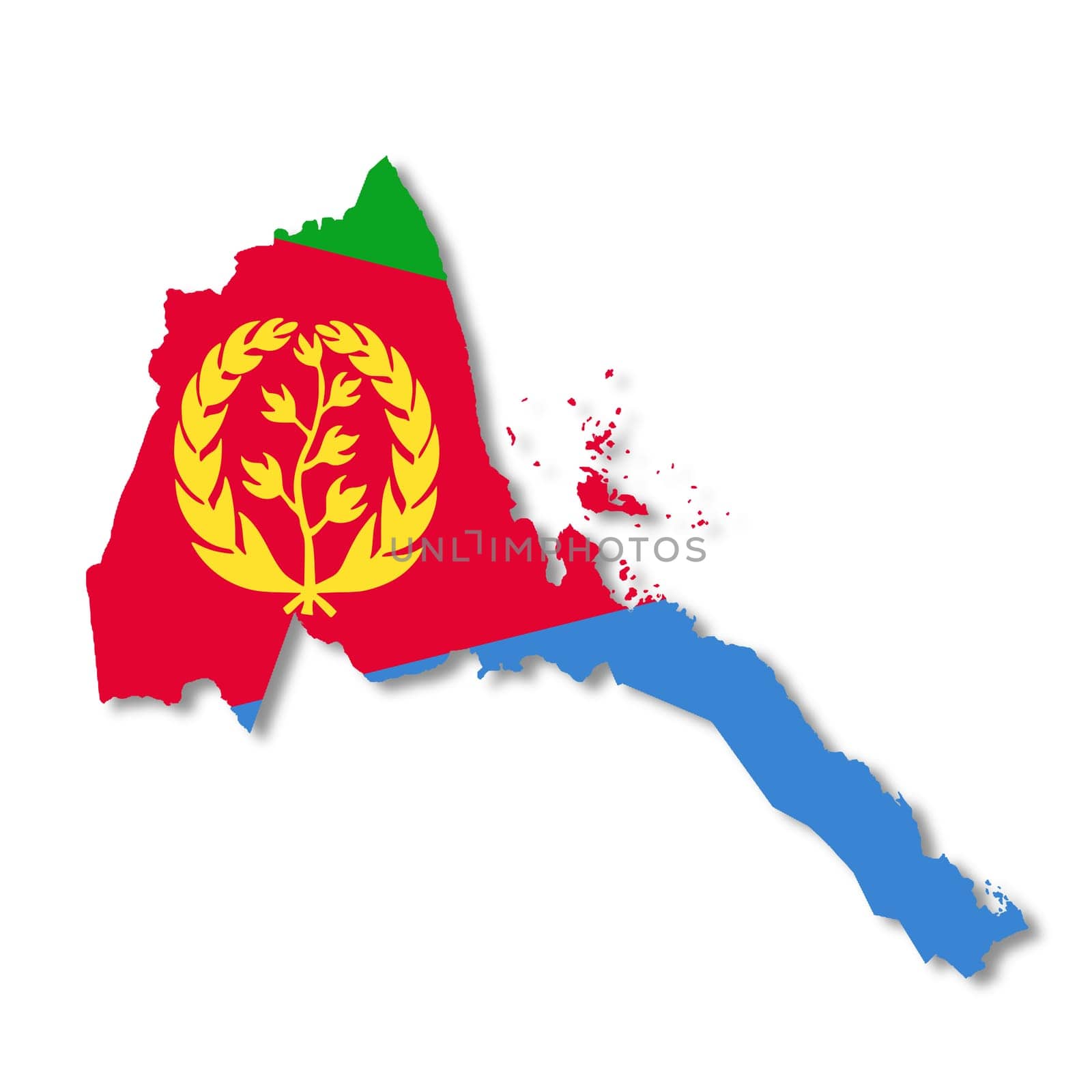 An Eritrea map on white background with clipping path to remove shadow 3d illustration