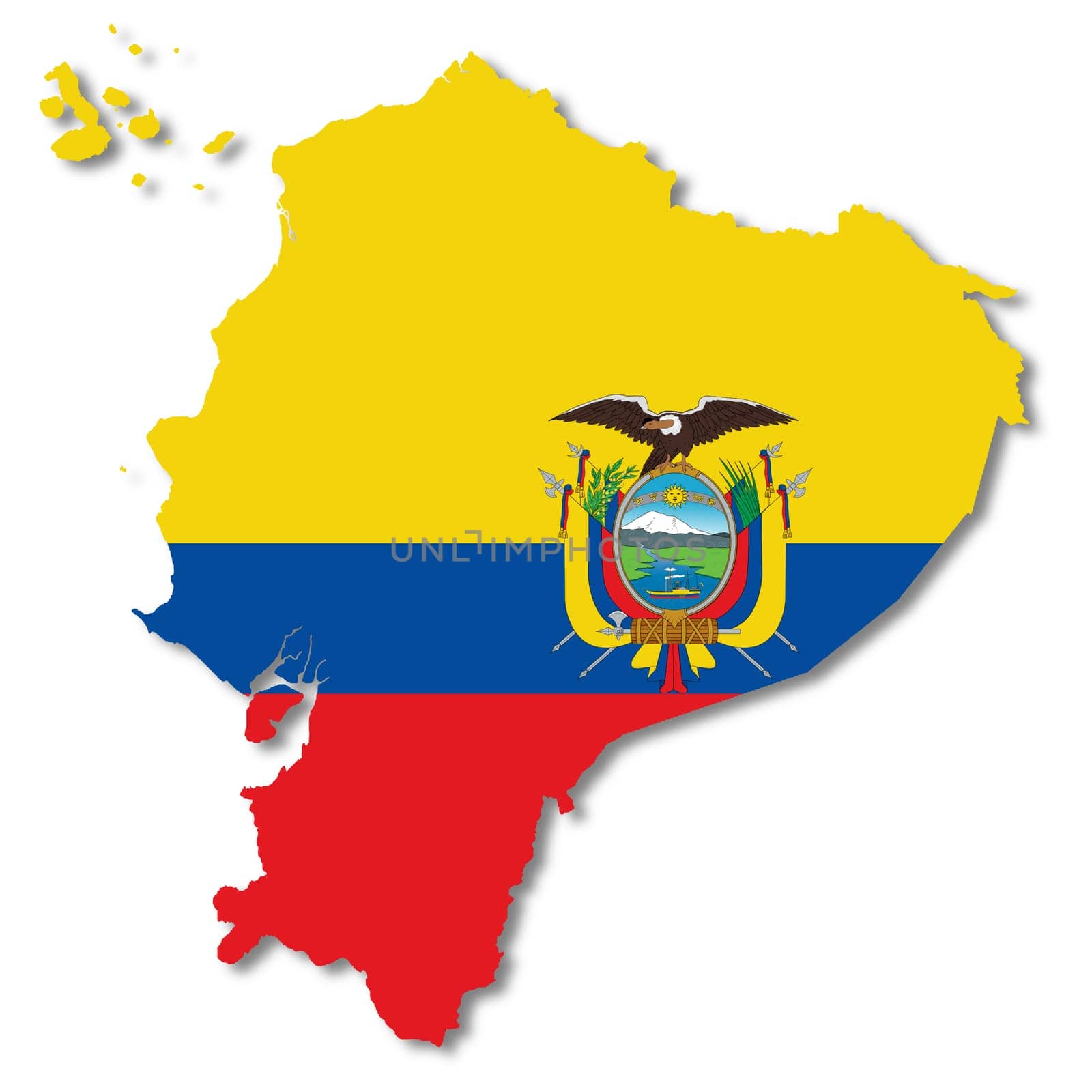 A Ecuador map on white background 3d illustration with clipping path