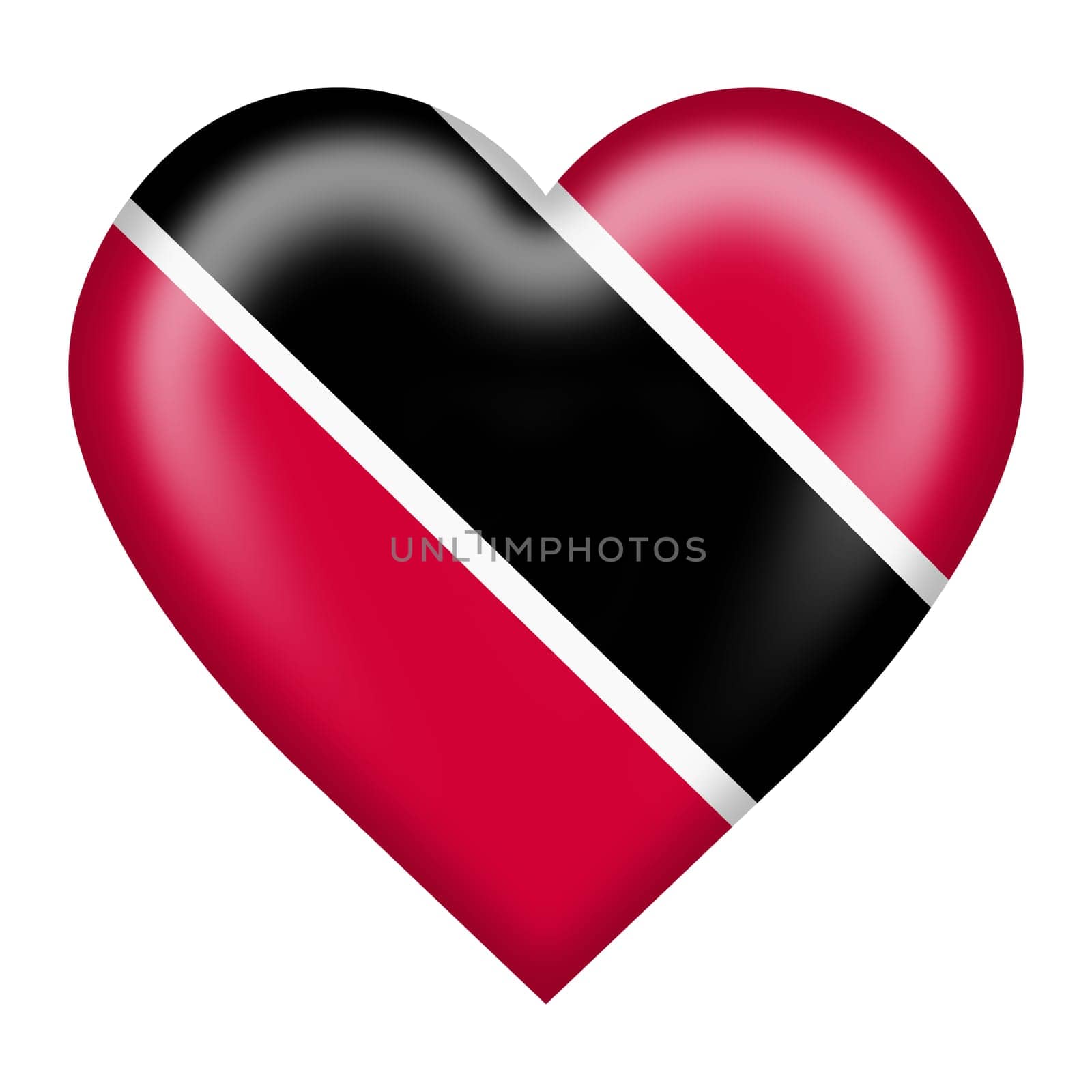 A Trinidad and Tobago flag heart button 3d illustration isolated on white with clipping path