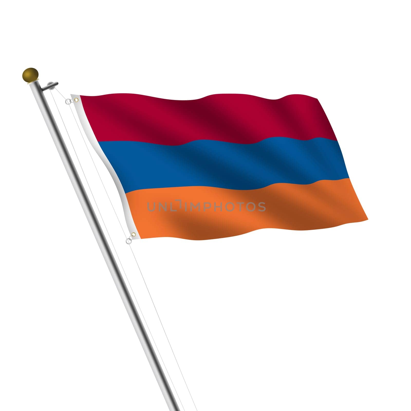 An Armenia flagpole 3d illustration on white with clipping path