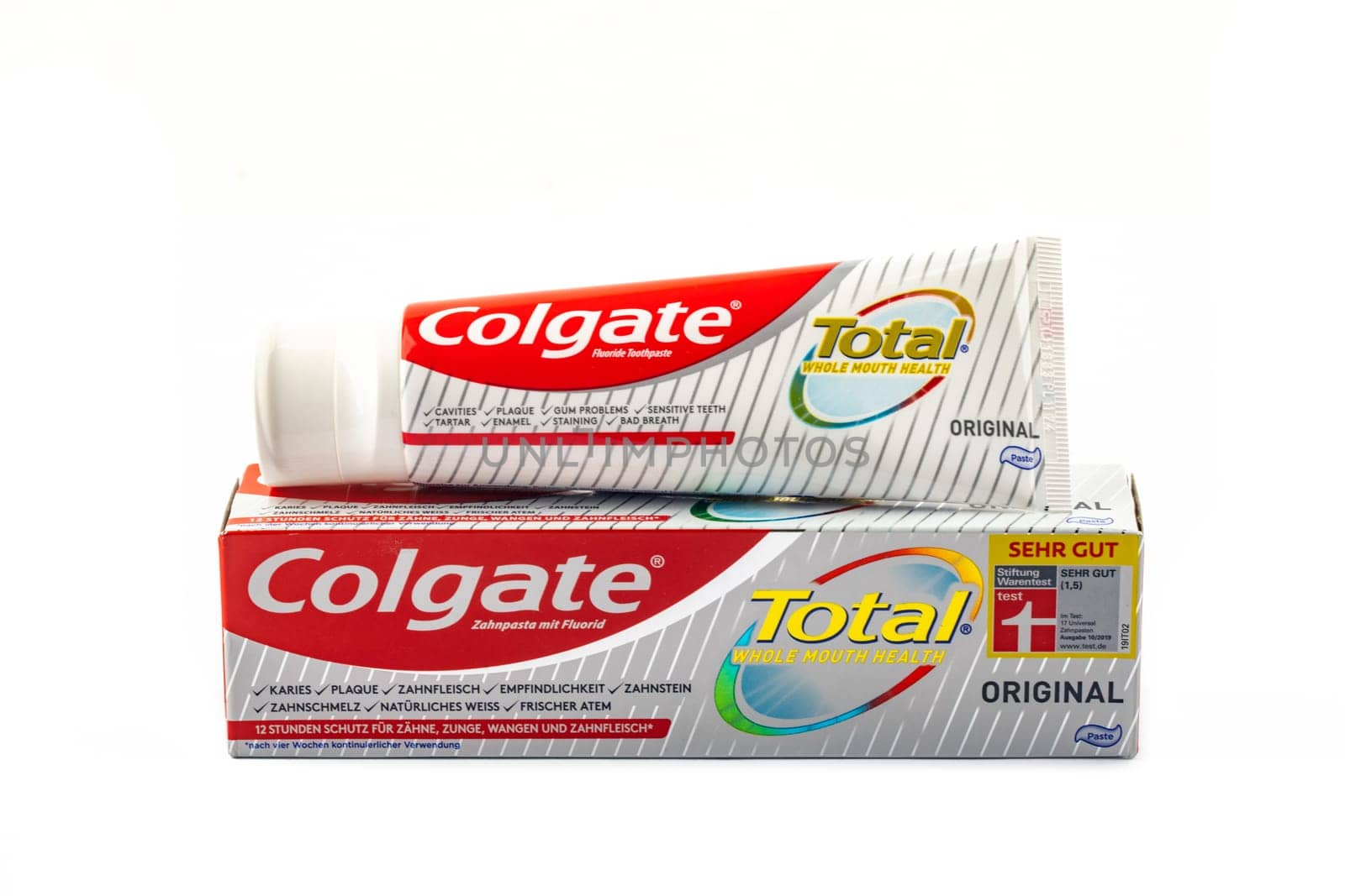 WETZLAR, GERMANY 2022-07-14: Colgate Toothpaste in a box. Colgate is a brand of toothpaste produced by Colgate-Palmolive.