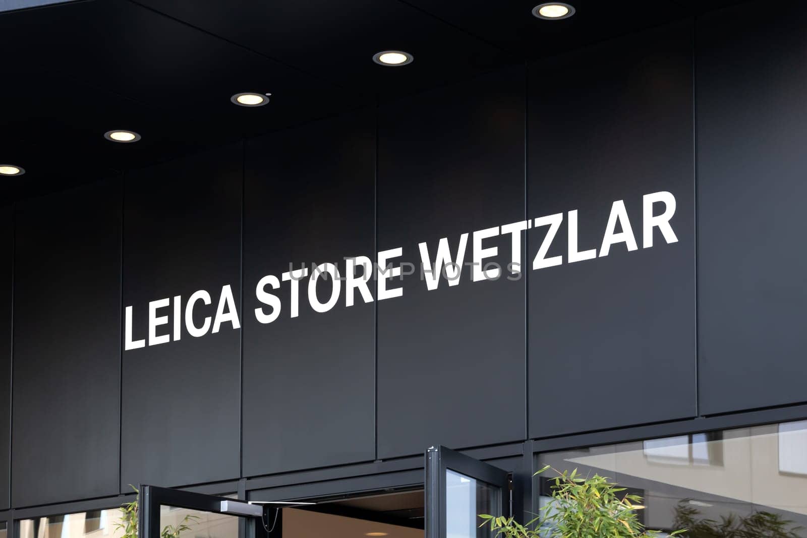 WETZLAR, GERMANY - 2021-10-01: Leica Logo from Leica Store in Wetzlar. Industrial part of Wetzlar, Headquater from Leica factory.