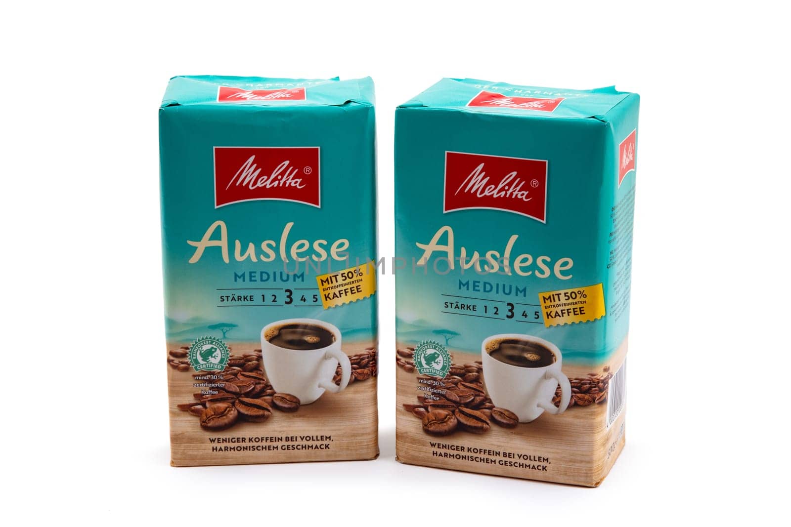 WETZLAR, GERMANY 2022-07-25: MELITTA Coffee. Package of half a kilo of vacuum packed roasted Brazilian coffee of brand Meletta.
