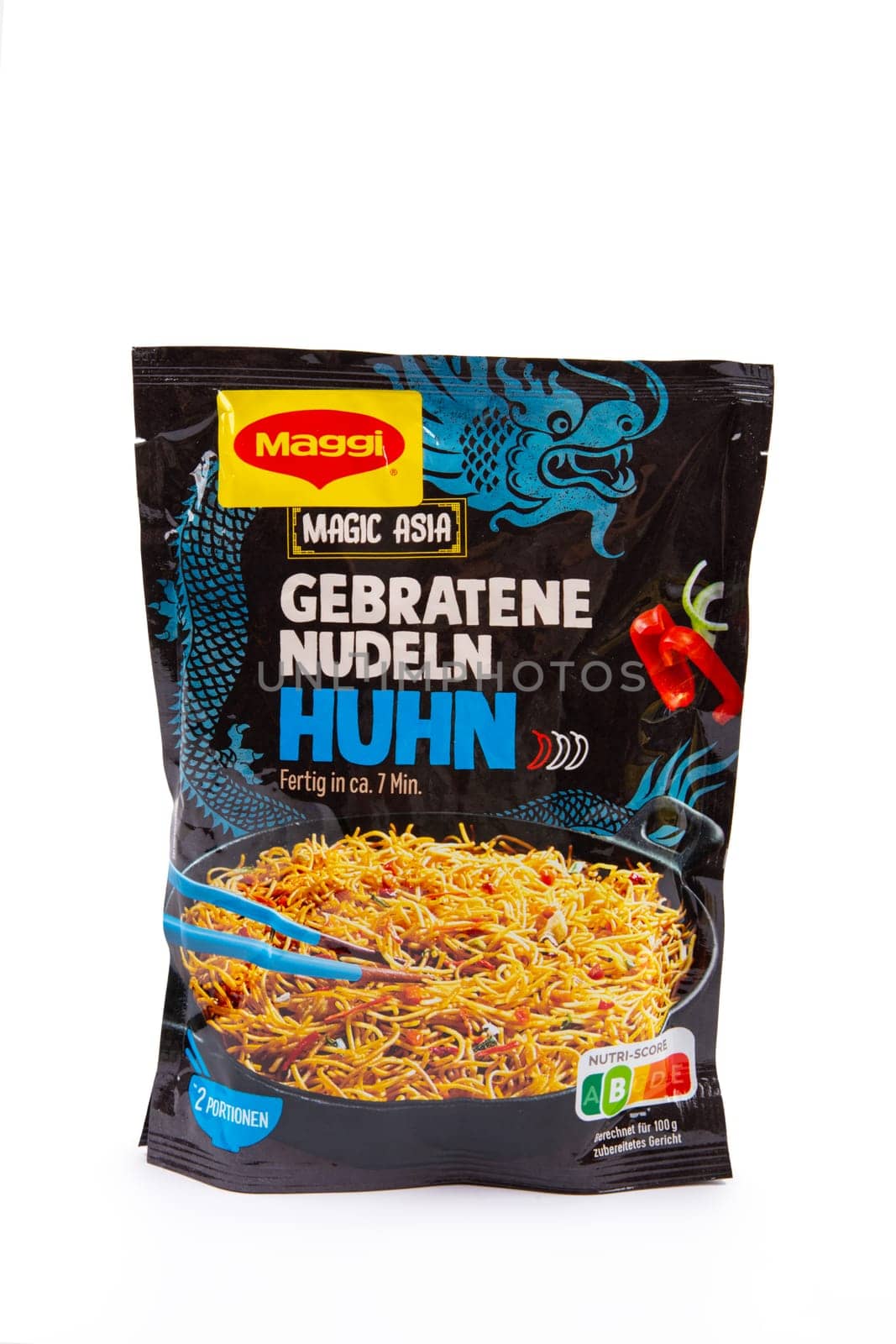WETZLAR, GERMANY 2022-07-25: MAGGI Asia Instant Noodles.Maggi is an international brand of soups, stocks, bouillon cubes, ketchup, sauce.