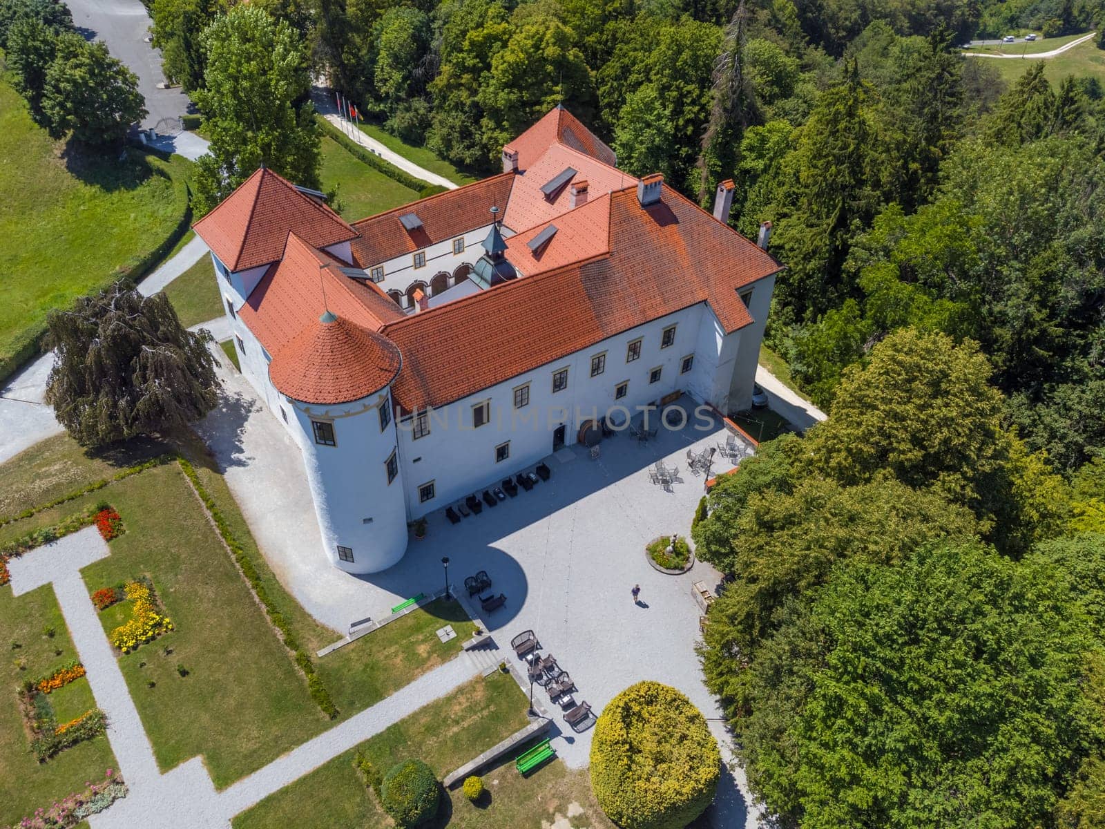 Beautiful aerial drone view of Bogensperk castle, Litija, Slovenia