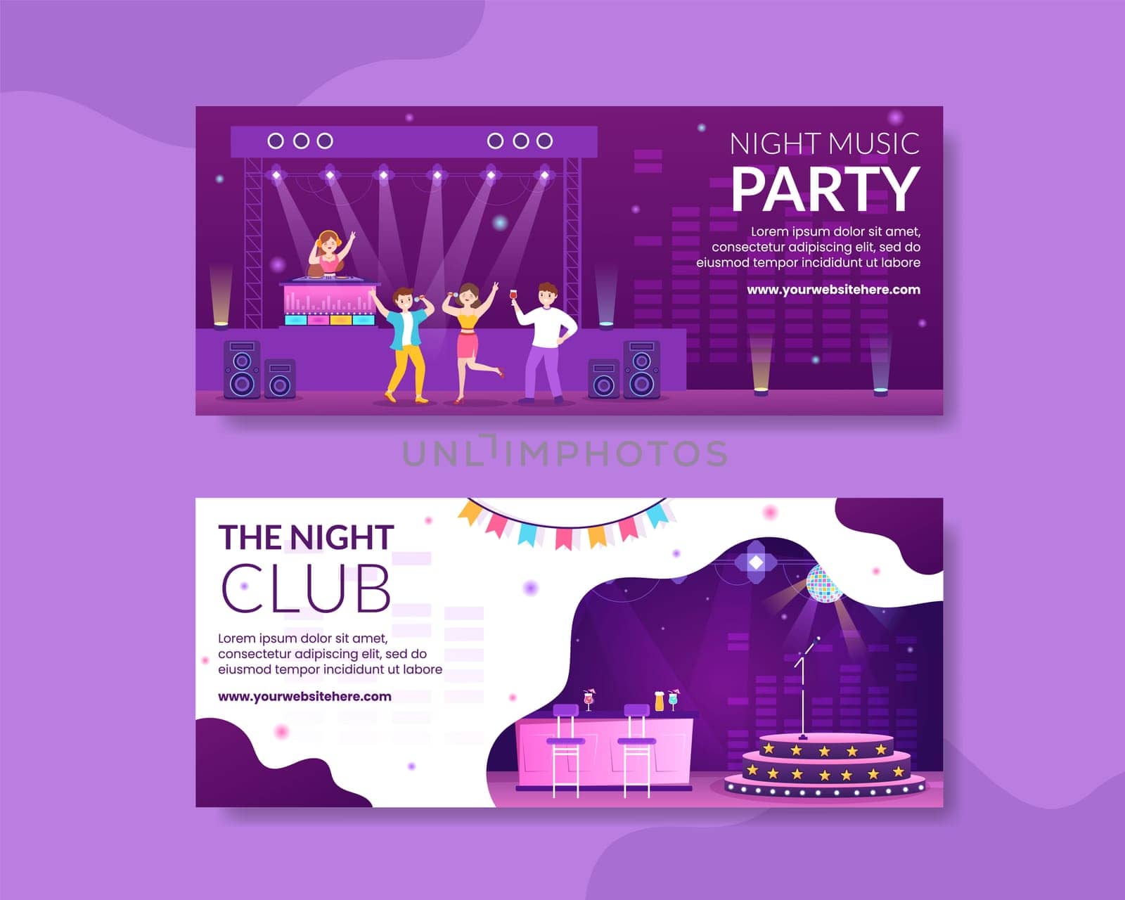 Dj Night Club Party Horizontal Banner Template Hand Drawn Cartoon Flat Illustration
