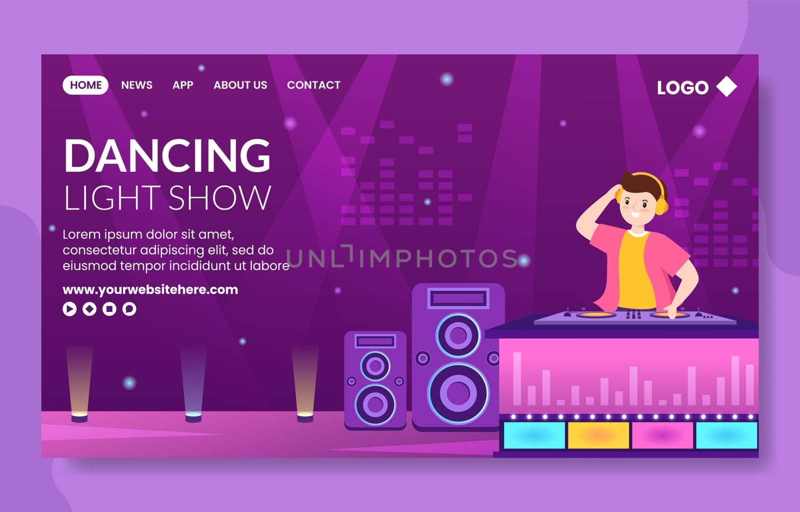 Dj Night Club Party Social Media Landing Page Template Hand Drawn Cartoon Flat Illustration