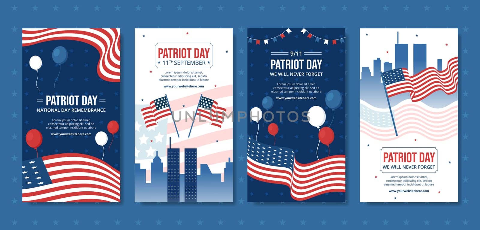 Patriot Day USA Celebration Social Media Stories Template Hand Drawn Cartoon Flat Illustration