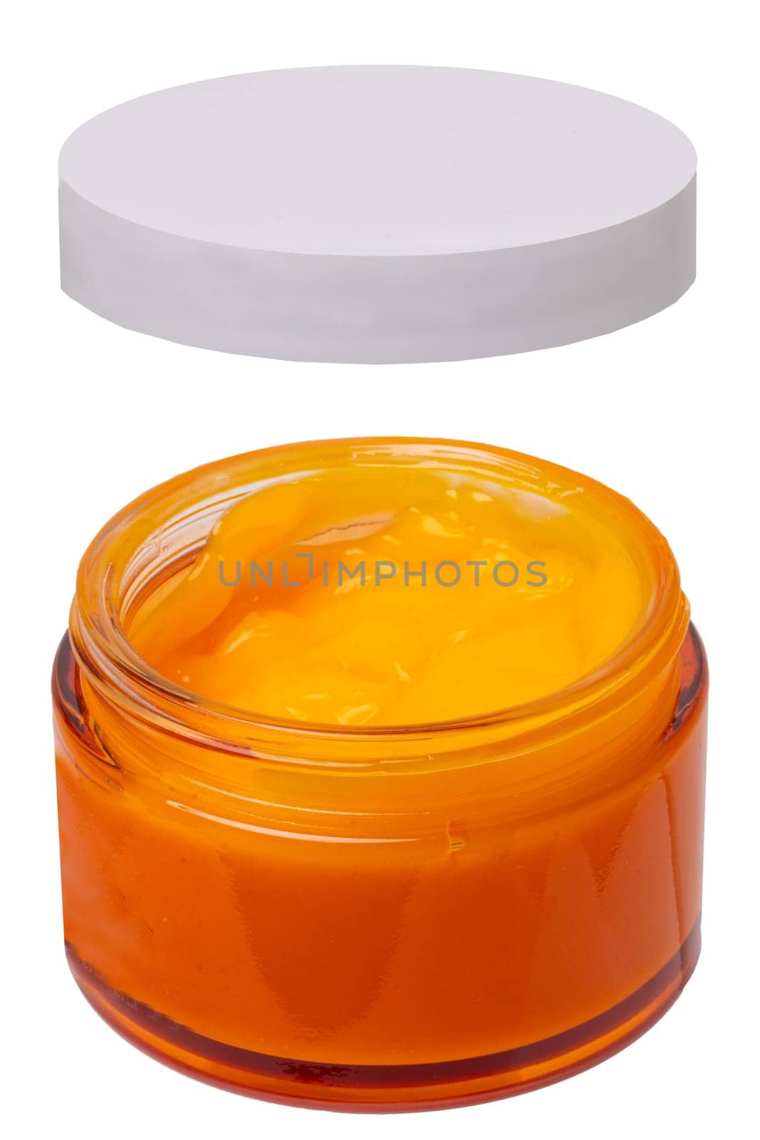 Cosmetic labels. Closeup of an cosmetic jar of concealer cream, makeup foundation, moisturising cream for the face or an other beauty or make-up product isolated on a white background.