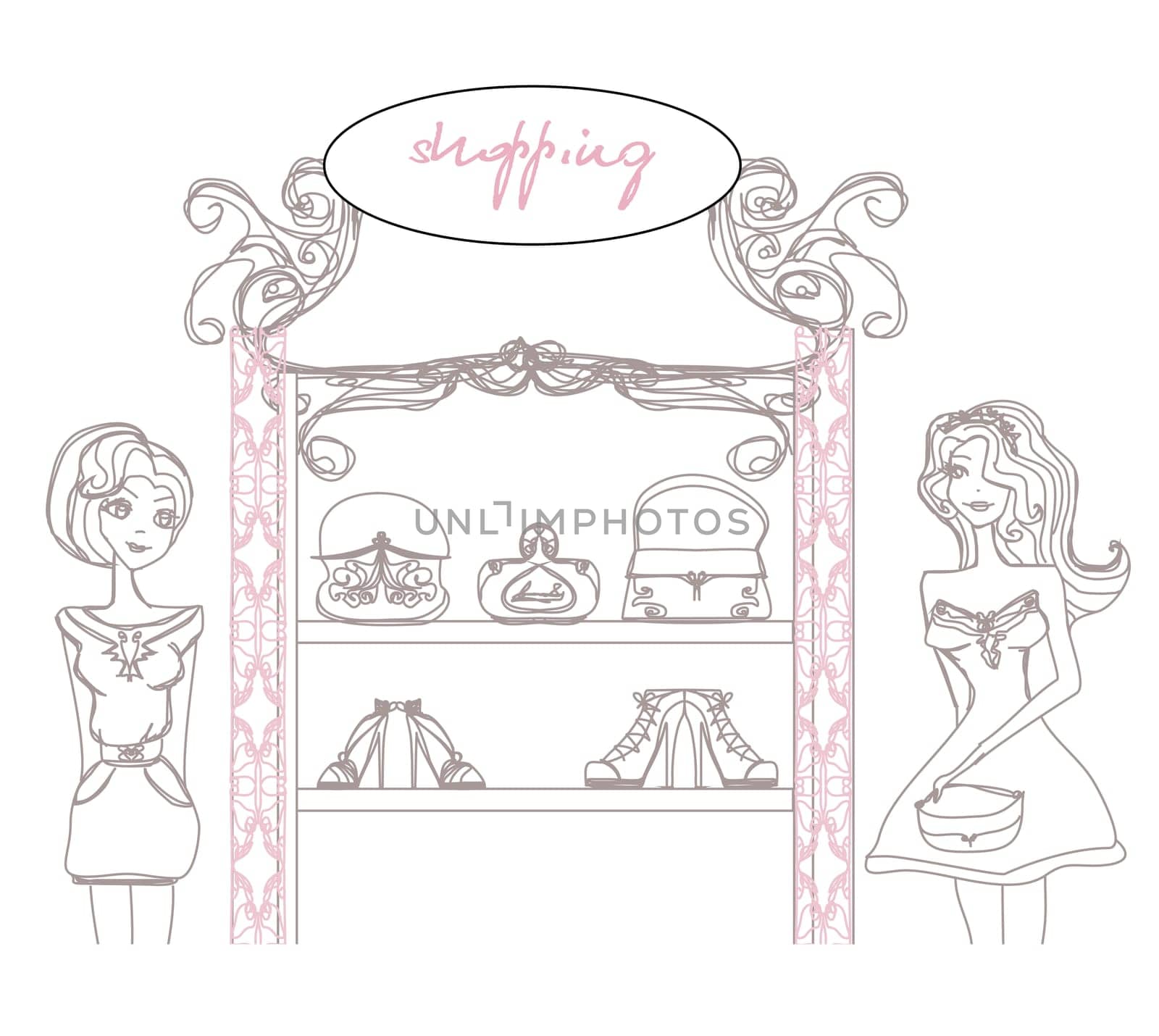 abstract fashion girls Shopping - illustration