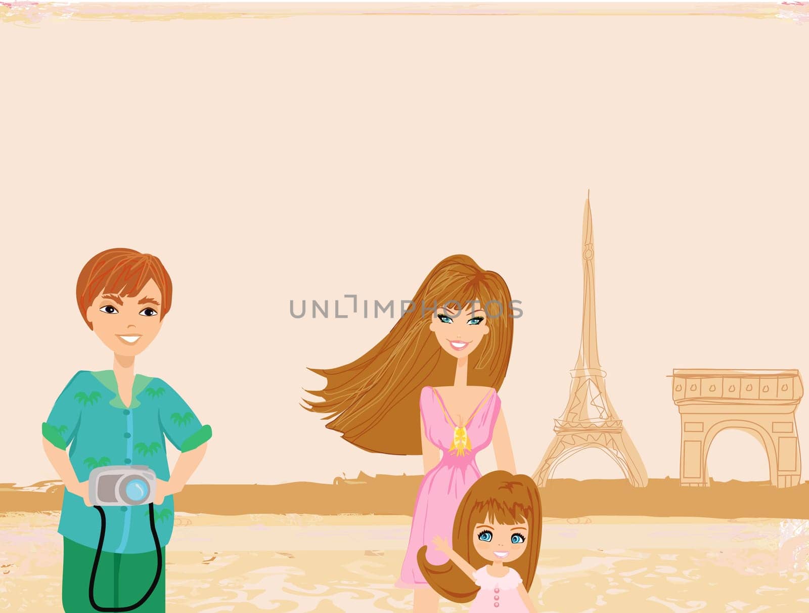 happy family in Paris