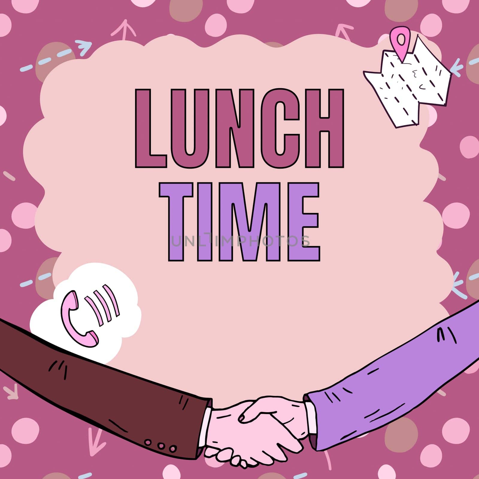 Handwriting text Lunch Time, Business concept Meal in the middle of the day after breakfast and before dinner Empty frame decorated with communication symbols represent business meeting