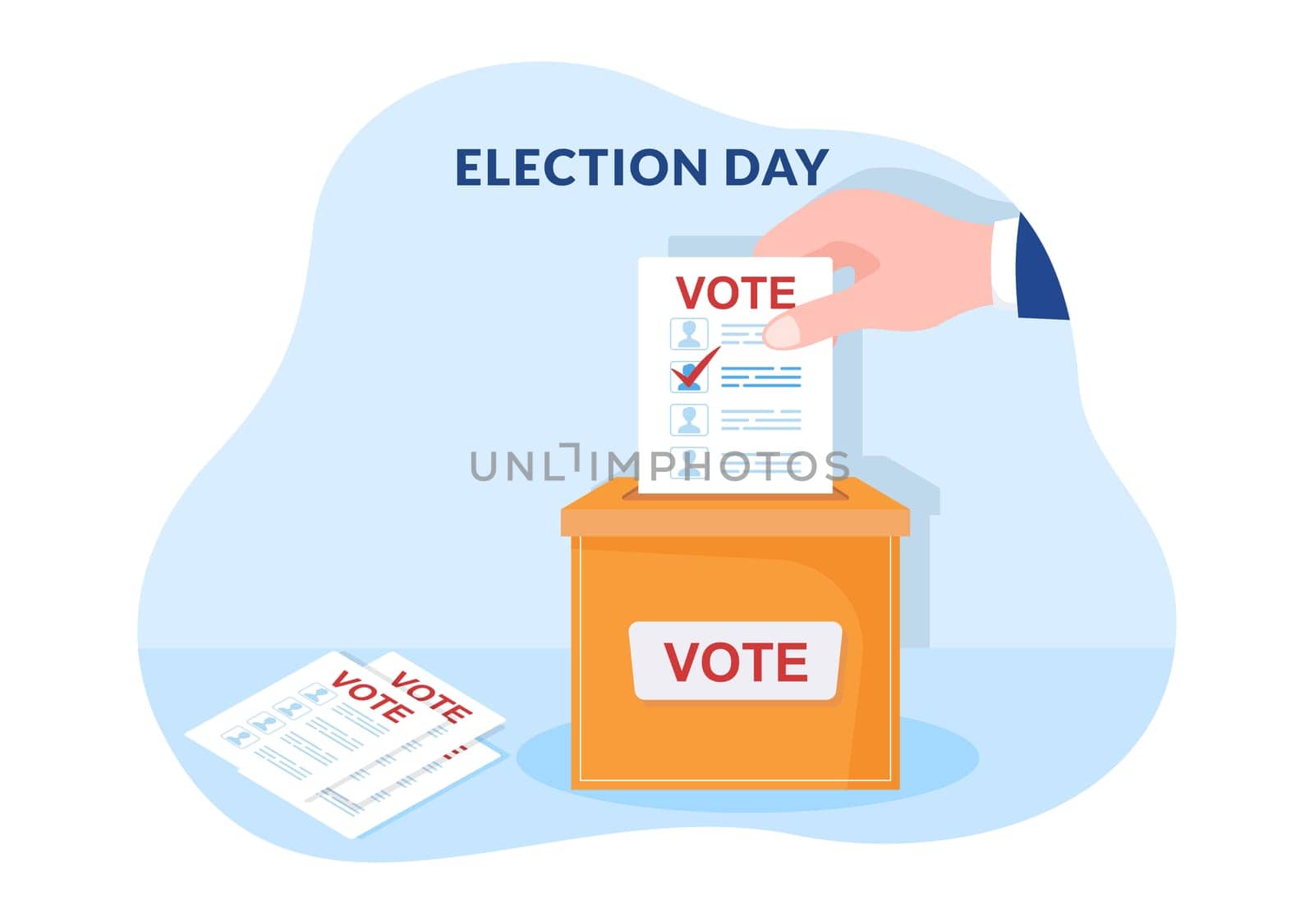 Election Day Political Hand Drawn Cartoon Flat Illustration with Voters Casting Ballots at Polling Place in United States Suitable for Poster or Campaign
