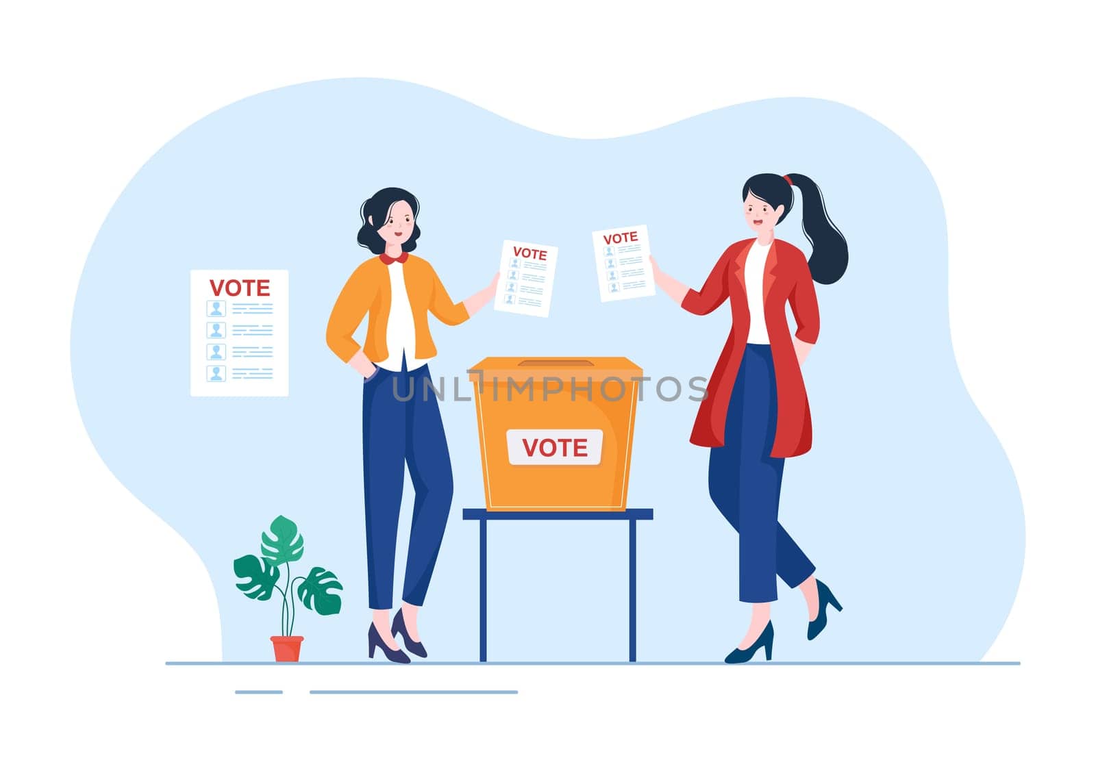 Election Day Political Hand Drawn Cartoon Flat Illustration with Voters Casting Ballots at Polling Place in United States Suitable for Poster or Campaign