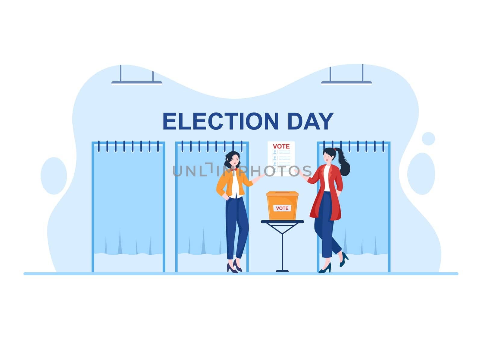 Election Day Political Hand Drawn Cartoon Flat Illustration with Voters Casting Ballots at Polling Place in United States Suitable for Poster or Campaign