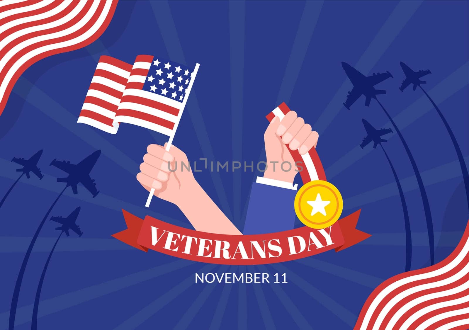 Veterans Day on November 11 Template Hand Drawn Cartoon Flat Illustration with USA Flag and Army to Honoring All Who Served