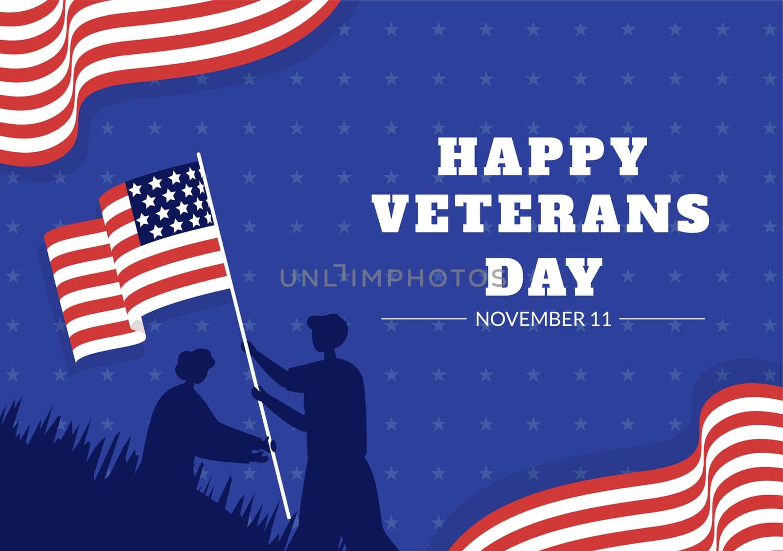 Veterans Day on November 11 Template Hand Drawn Cartoon Flat Illustration with USA Flag and Army to Honoring All Who Served