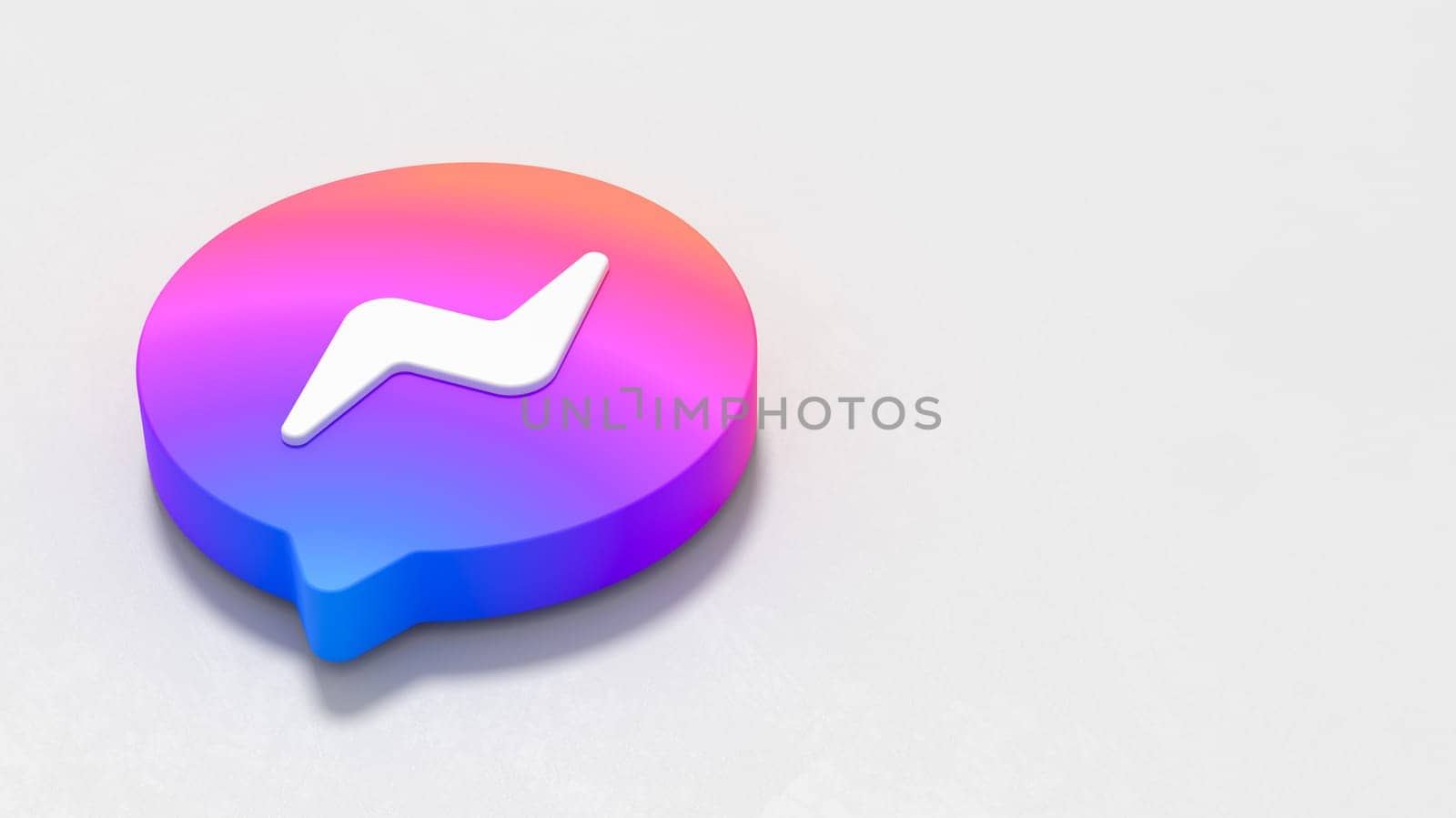 Messenger Logo 3D Symbol Shape on Plastered Light Gray Background with Copy space 3D Render Illustration