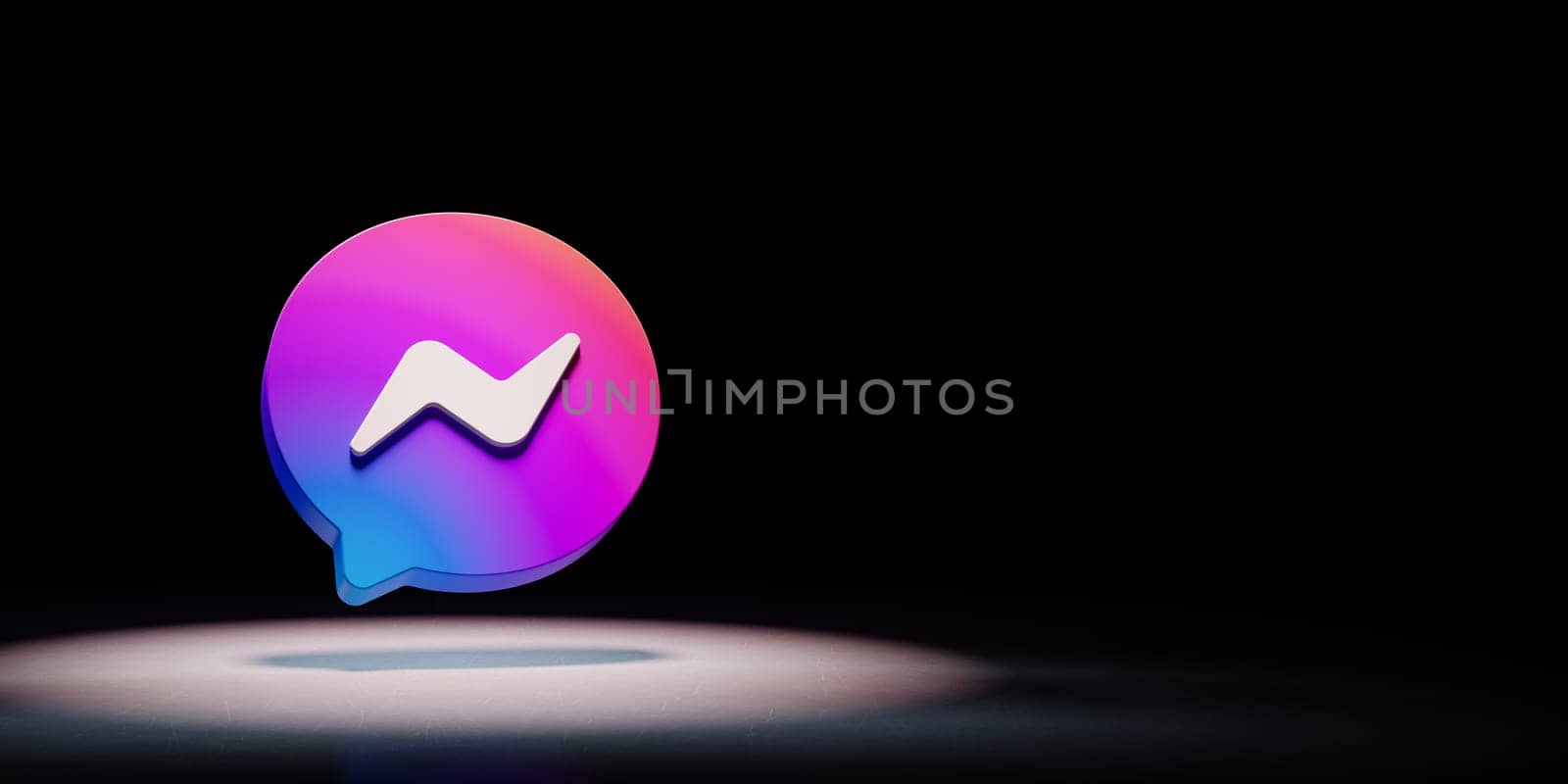 Messenger Logo 3D Symbol Shape Spotlighted on Black Background with Copy Space 3D Render Illustration