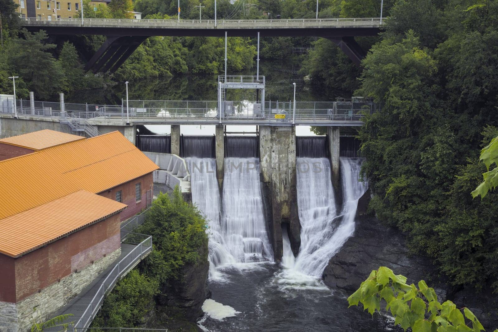 Hydroelectricity river power dam Abenaquis water fall in Sherbrooke city Qc, Canada