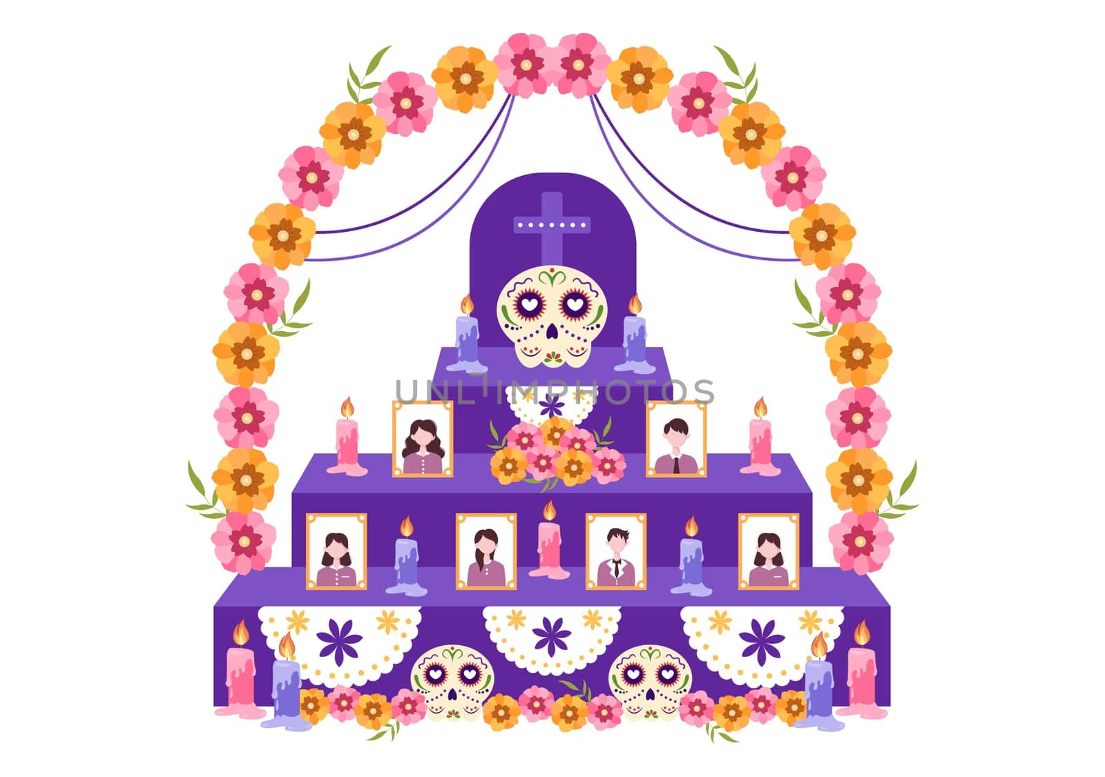 Dia De Los Muertos or Day of the Dead Template Hand Drawn Cartoon Flat Illustration Mexican Holiday Festival with Tattoo Skulls, Maracas and Sombrero