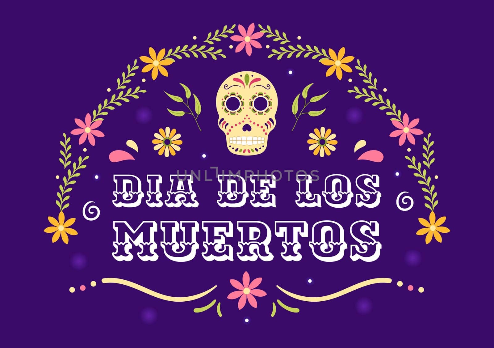 Dia De Los Muertos or Day of the Dead Template Hand Drawn Cartoon Flat Illustration Mexican Holiday Festival with Tattoo Skulls, Maracas and Sombrero