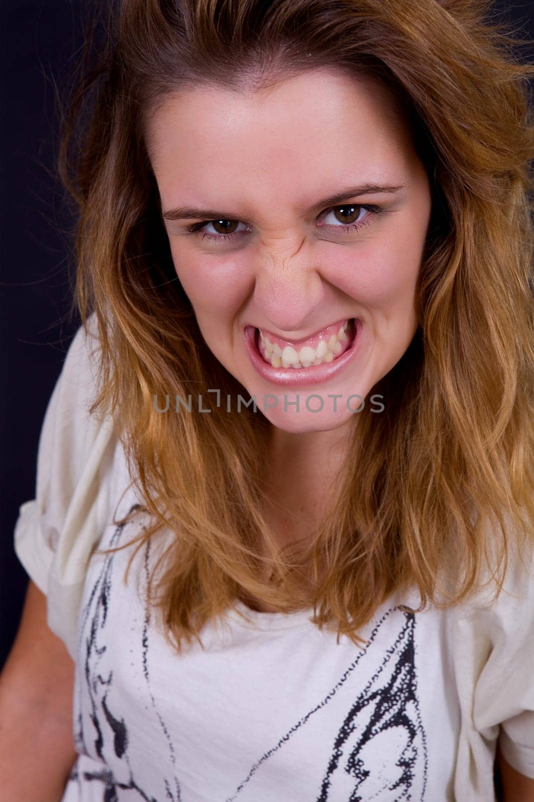 an young crazy woman close up portrait