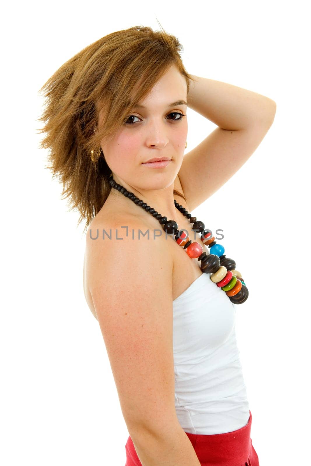 young beautiful woman portrait, isolated on white