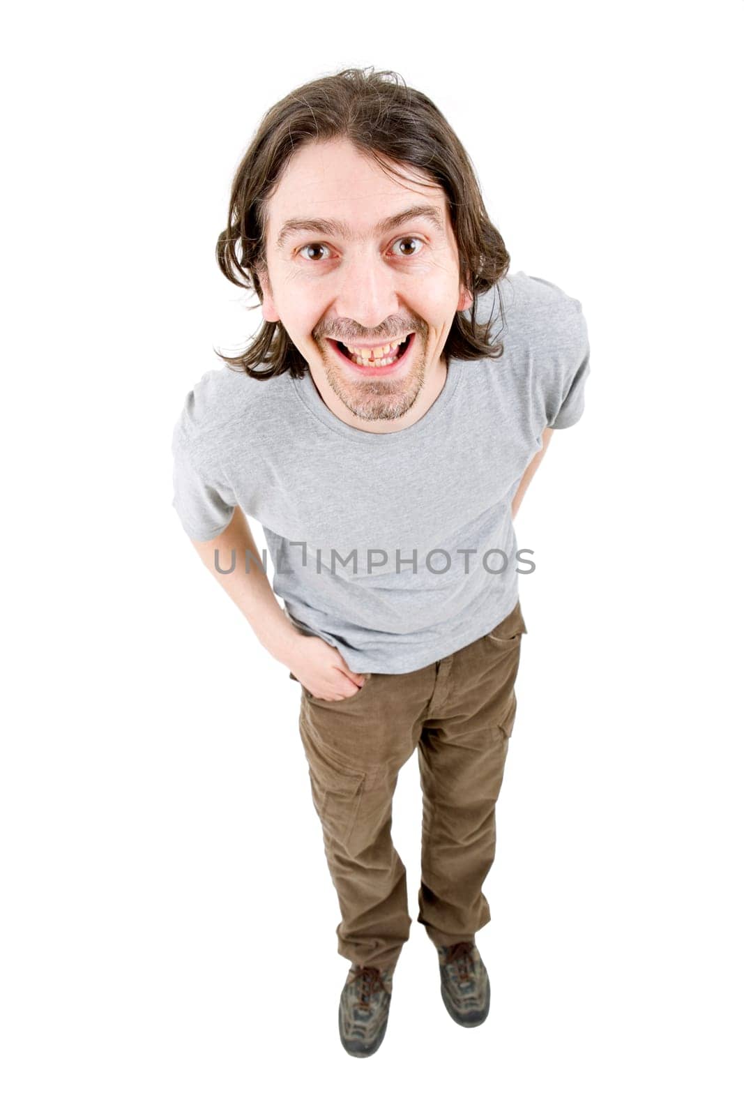 young casual man full body in a white background