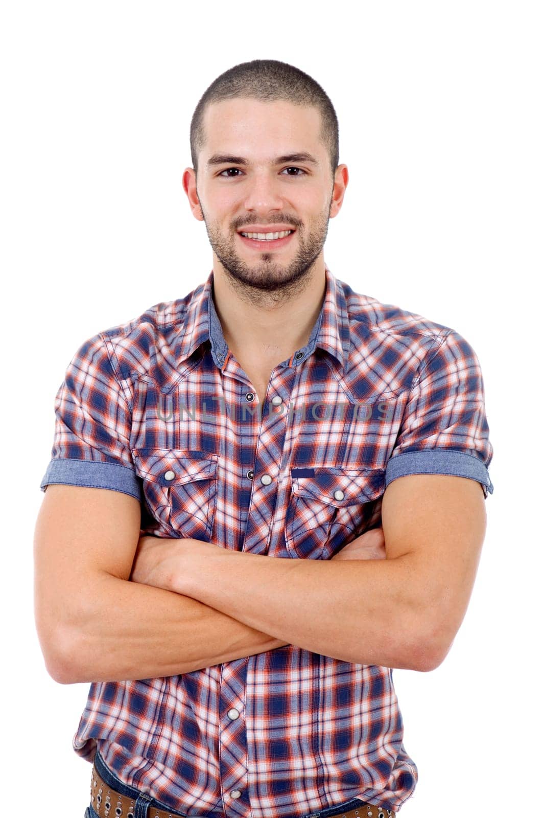 young casual man portrait, isolated on white