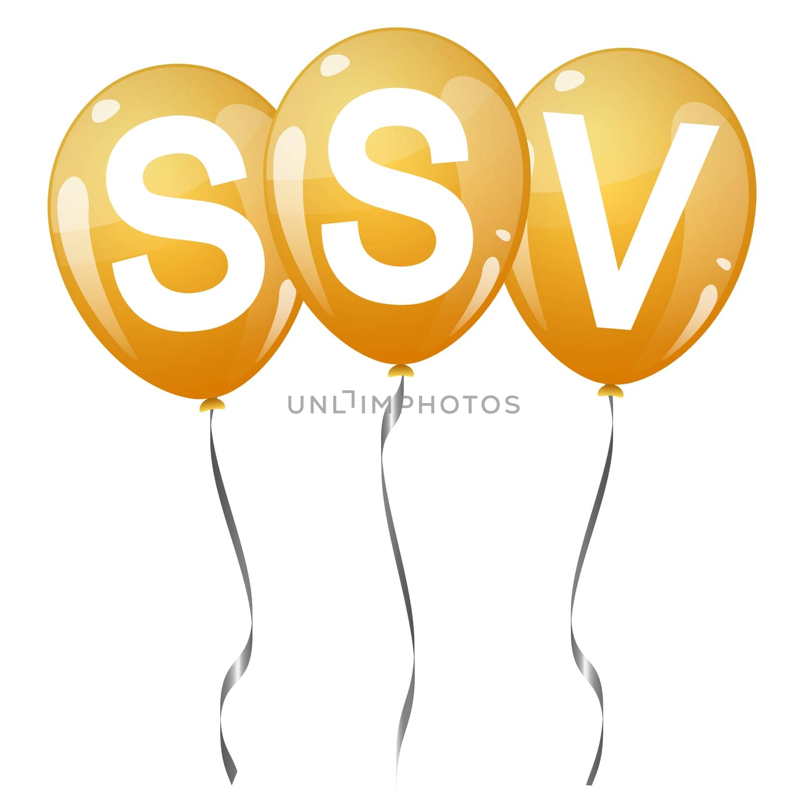 three yellow colored flying balloons with text SSV