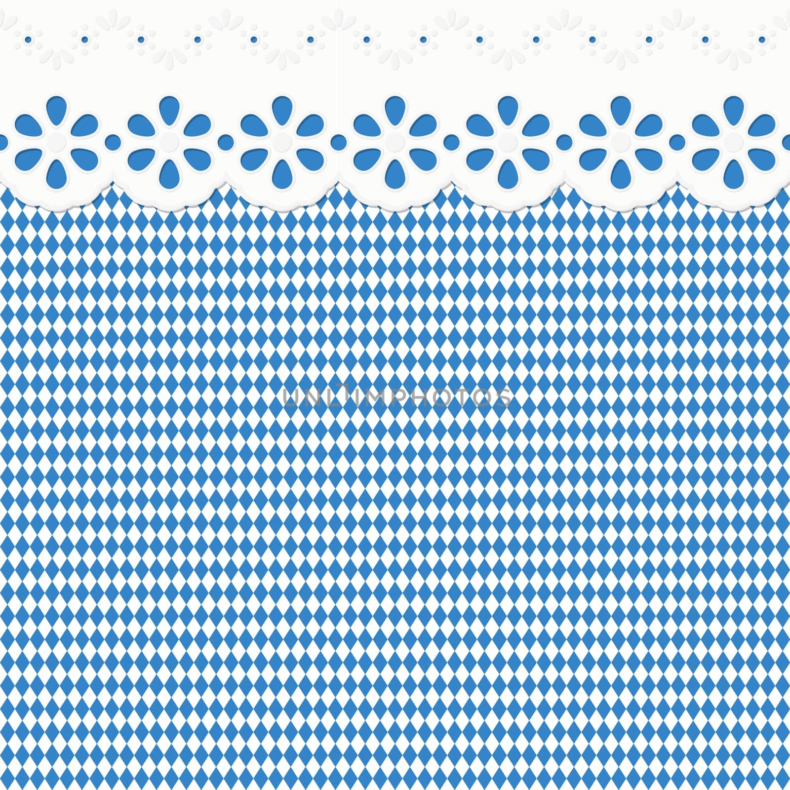 Oktoberfest background with blue-white checkered pattern and tissue ribbon