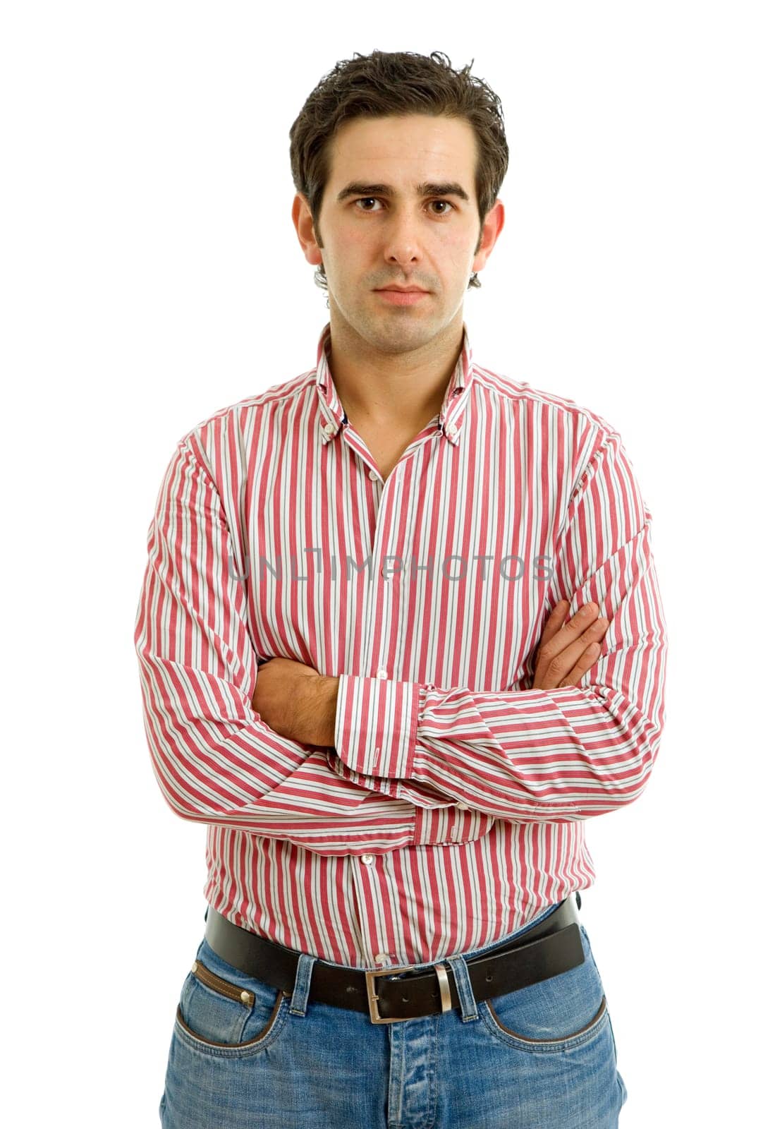young casual man portrait, isolated on white