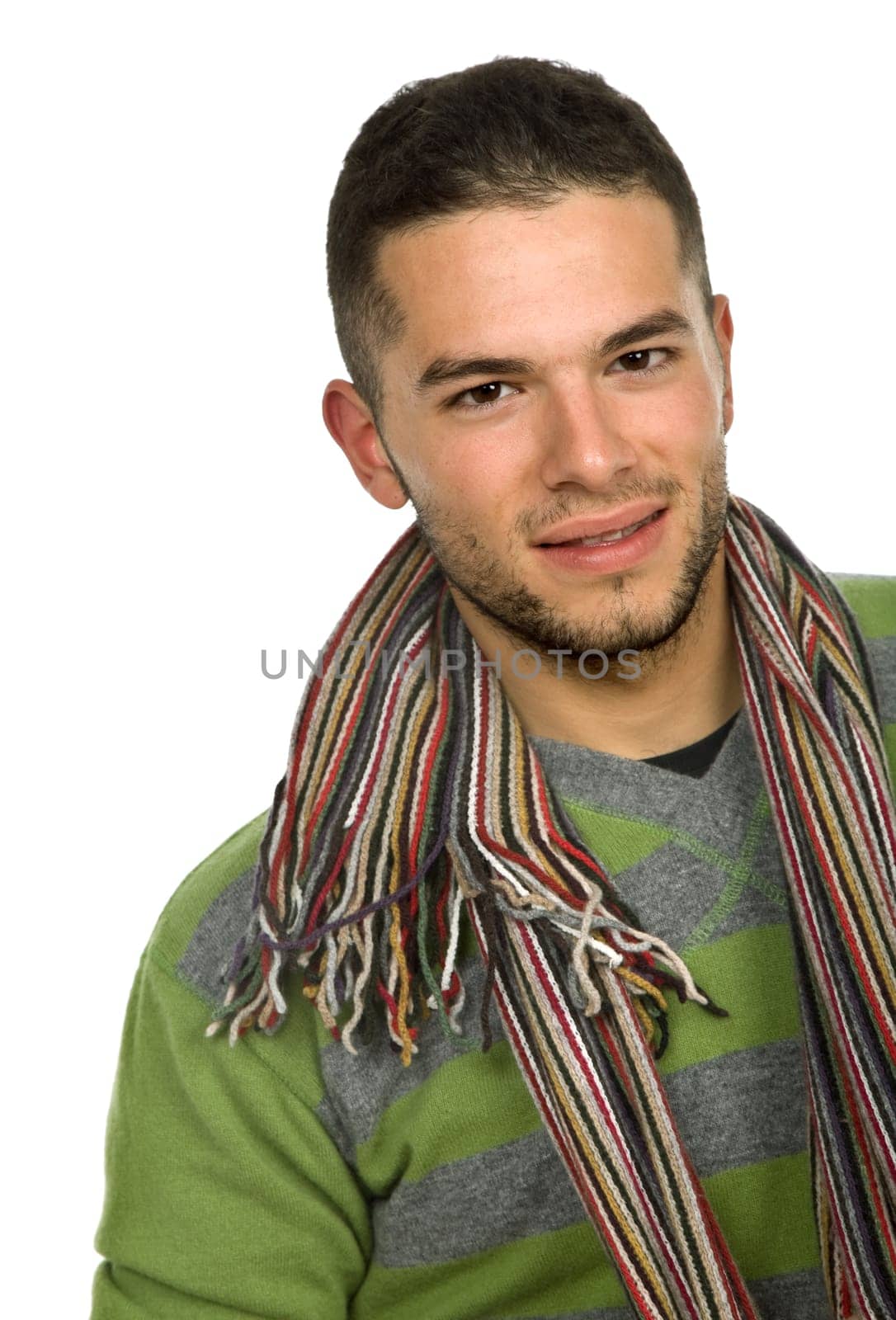 studio picture of a young man dressed for winter